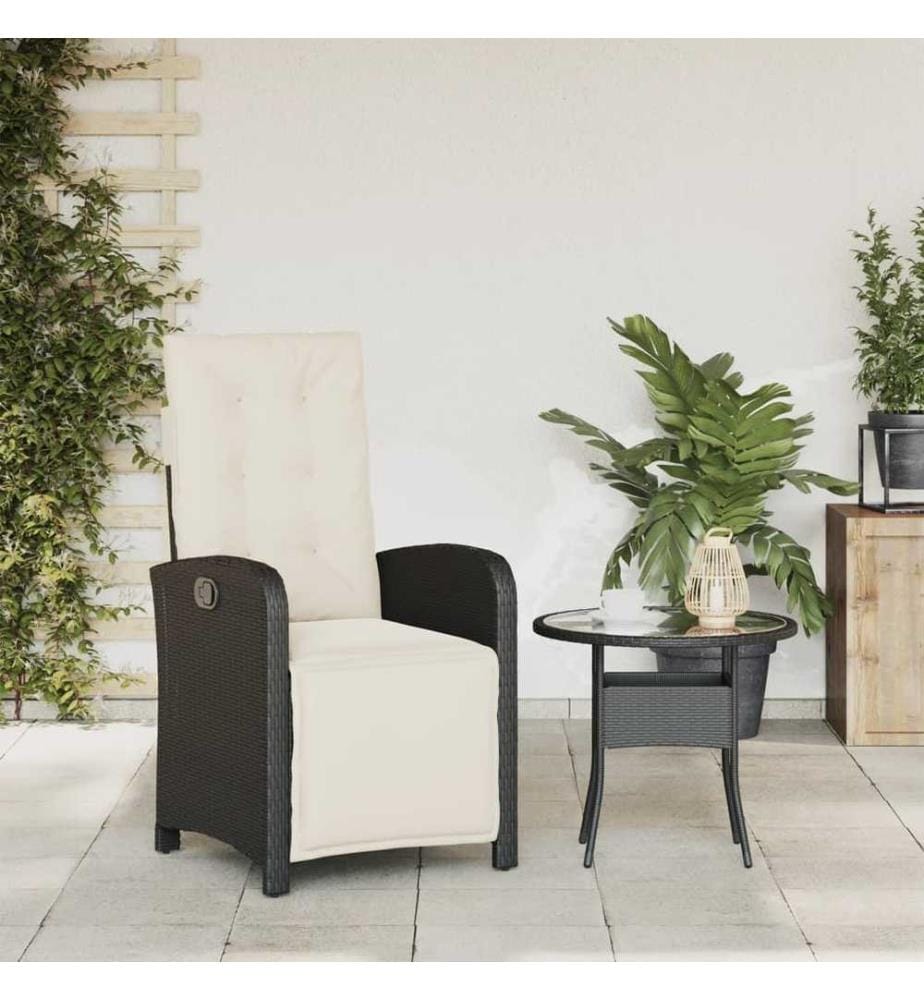 Gartensessel mit Fussteil Verstellbar Schwarz Poly Rattan