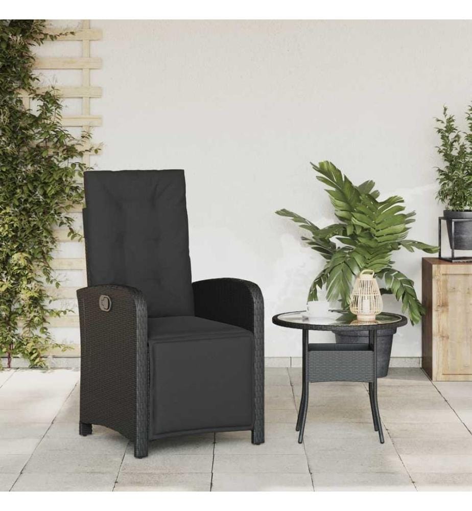 Gartensessel mit Fussteil Verstellbar Schwarz Poly Rattan