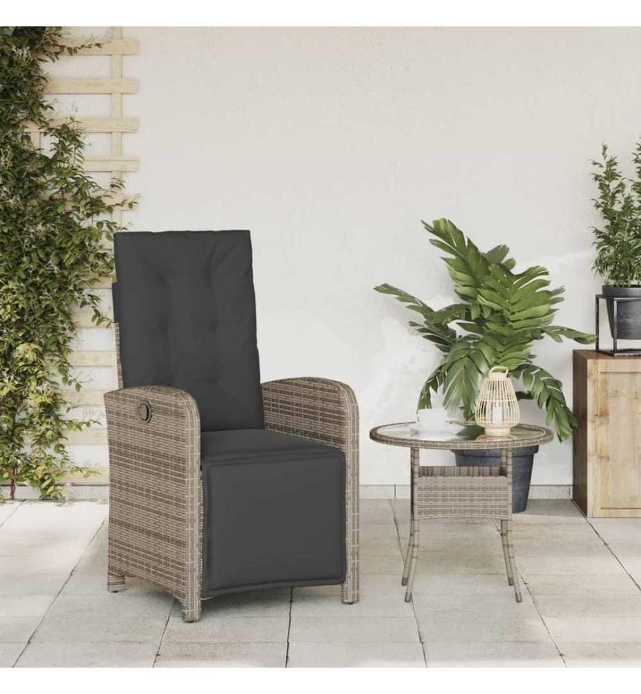 Gartensessel mit Fussteil Verstellbar Grau Poly Rattan