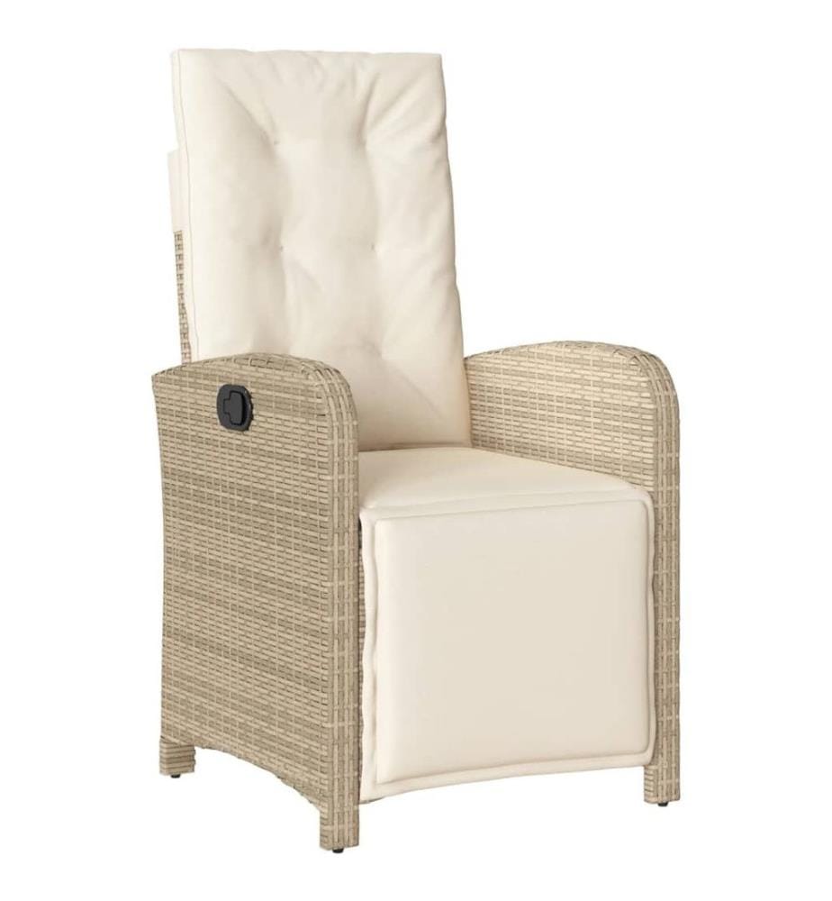 Gartensessel mit Fussteil Verstellbar Beige Poly Rattan