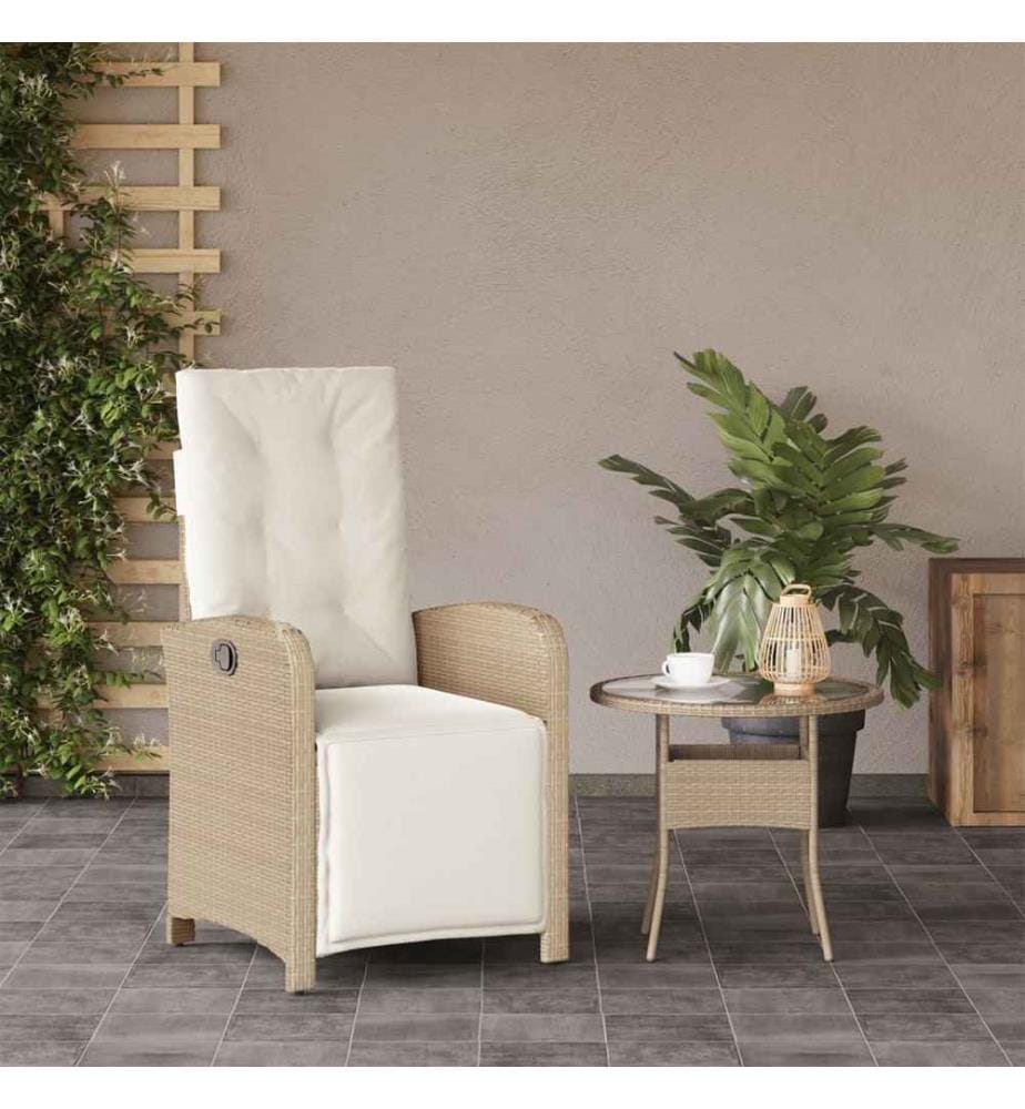 Gartensessel mit Fussteil Verstellbar Beige Poly Rattan