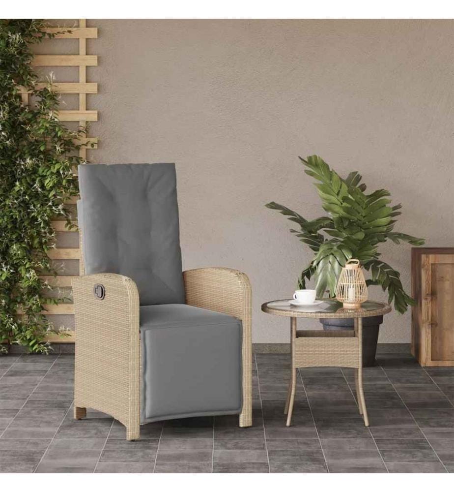 Gartensessel mit Fussteil Verstellbar Beigemischung Poly Rattan