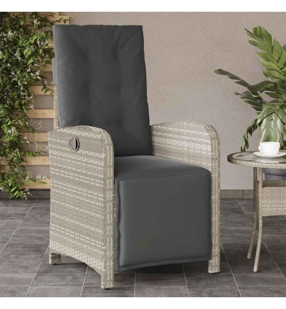 Gartensessel mit Fussteil Verstellbar Hellgrau Poly Rattan