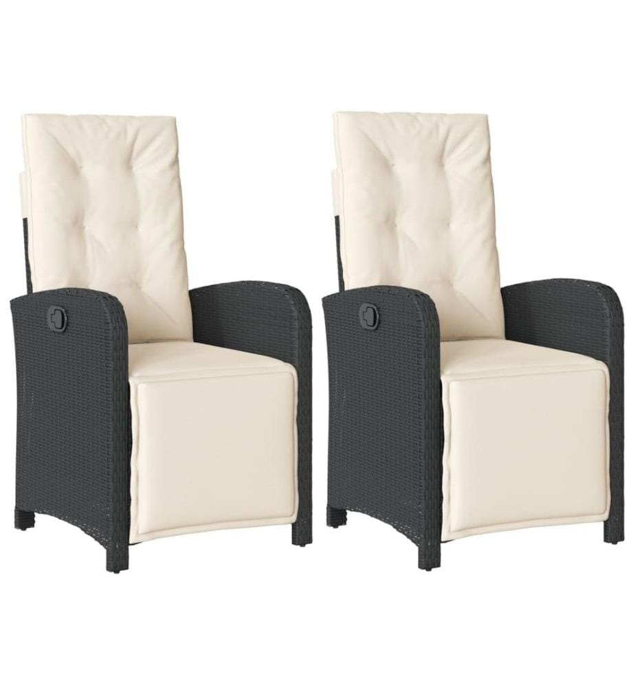 Gartensessel mit Fussteil 2 Stk. Verstellbar Schwarz Poly Rattan
