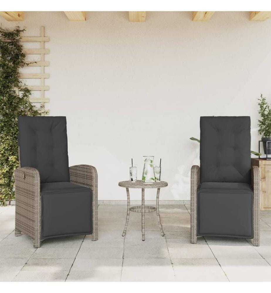 Gartensessel mit Fussteil 2 Stk. Verstellbar Grau Poly Rattan