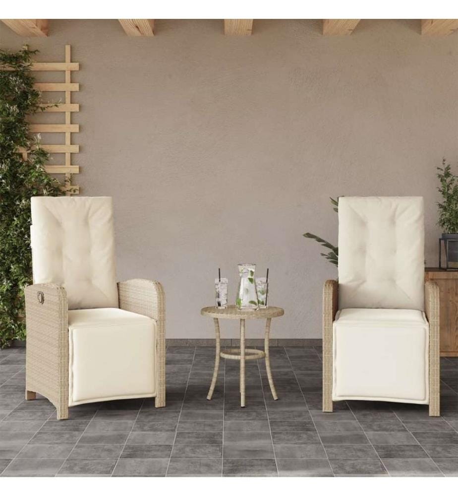 Gartensessel mit Fussteil 2 Stk. Verstellbar Beige Poly Rattan