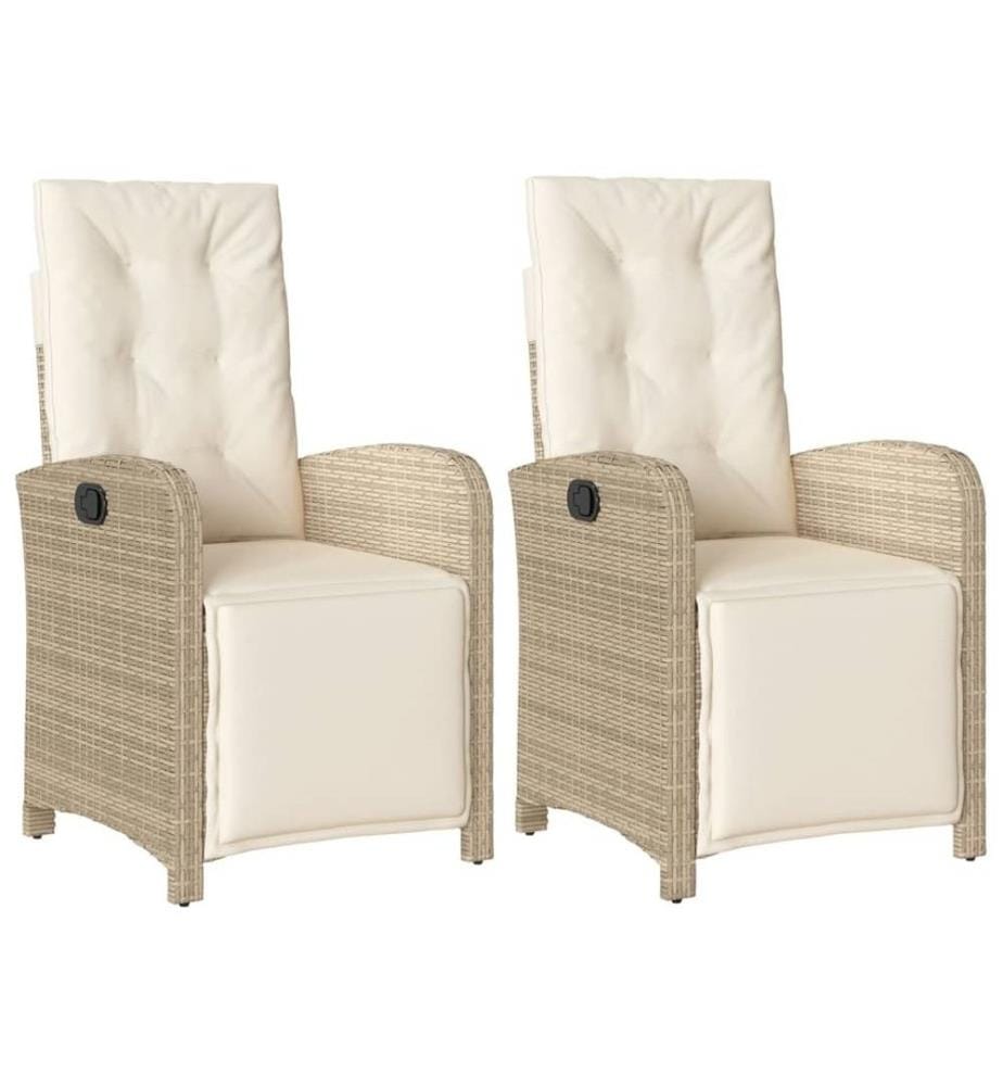 Gartensessel mit Fussteil 2 Stk. Verstellbar Beige Poly Rattan
