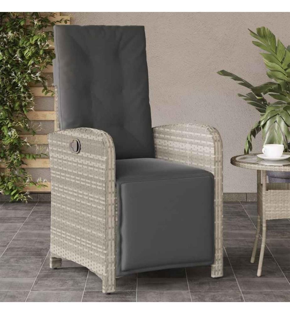 Gartensessel mit Fussteil 2Stk. Verstellbar Hellgrau Poly Rattan