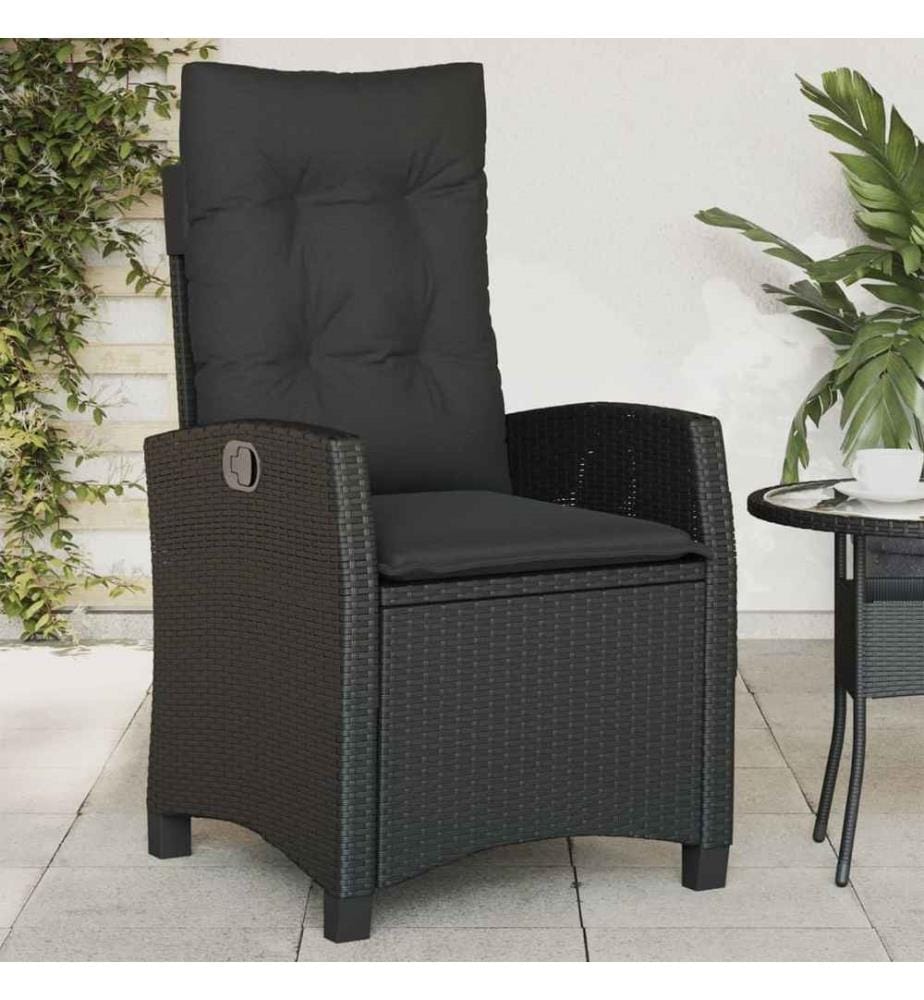 Chaise inclinable de jardin avec coussins noir résine tressée