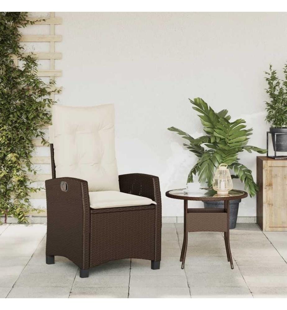 Gartensessel Verstellbar mit Kissen Braun Poly Rattan