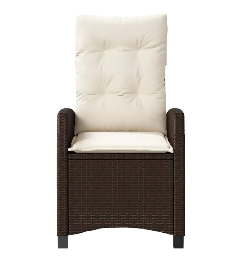 Gartensessel Verstellbar mit Kissen Braun Poly Rattan