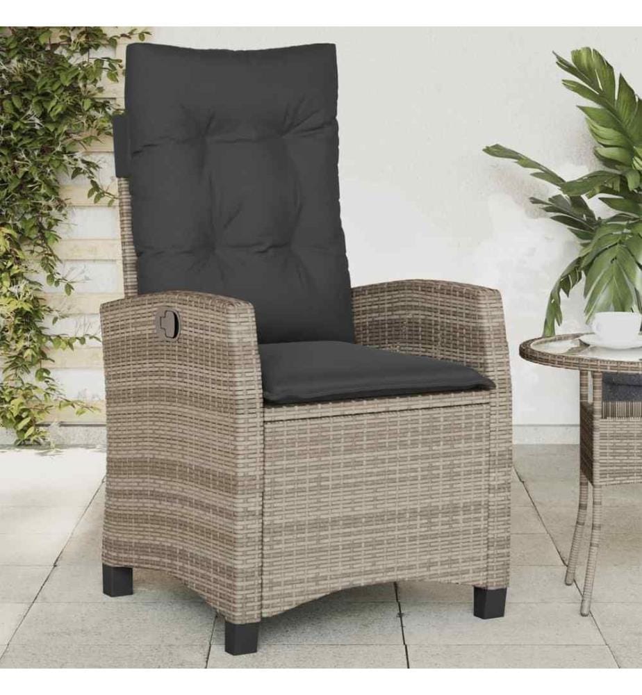 Gartensessel Verstellbar mit Kissen Grau Poly Rattan