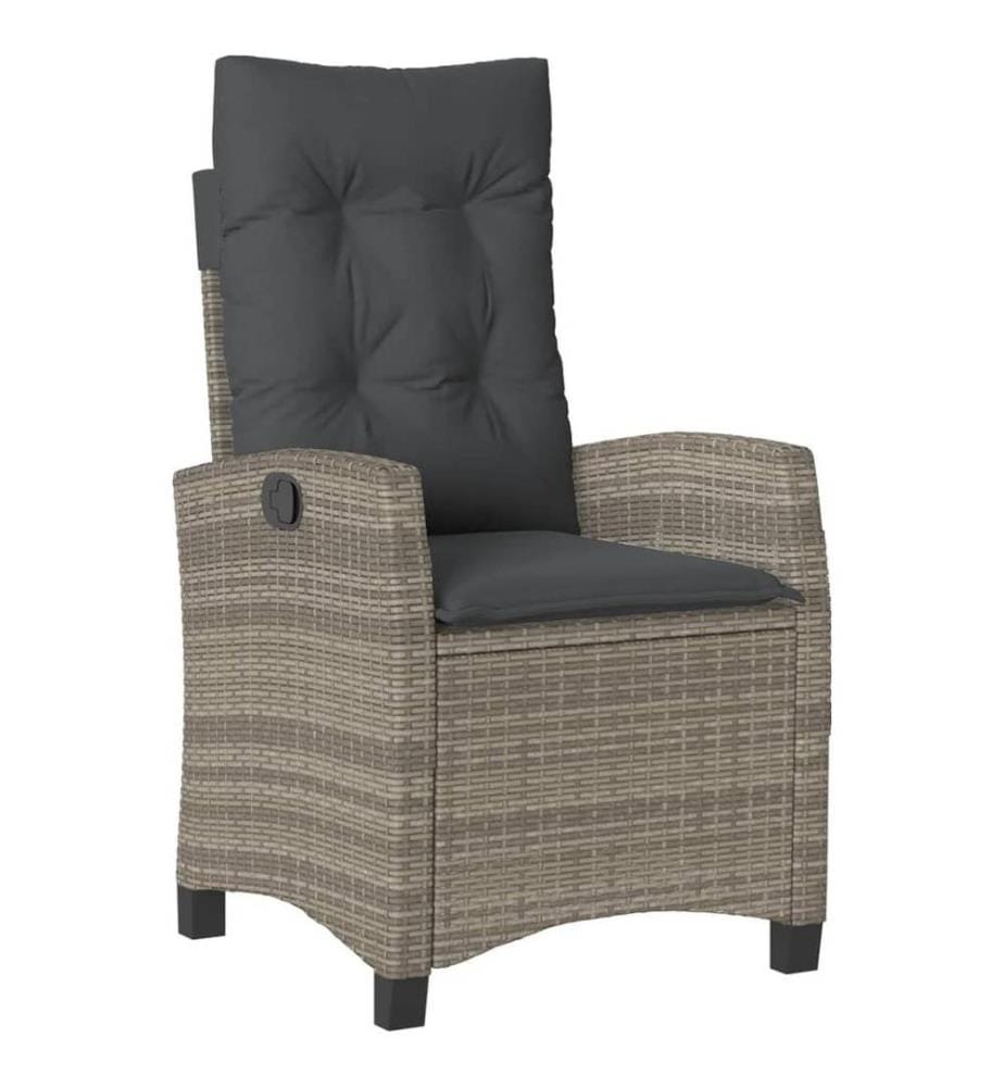 Gartensessel Verstellbar mit Kissen Grau Poly Rattan