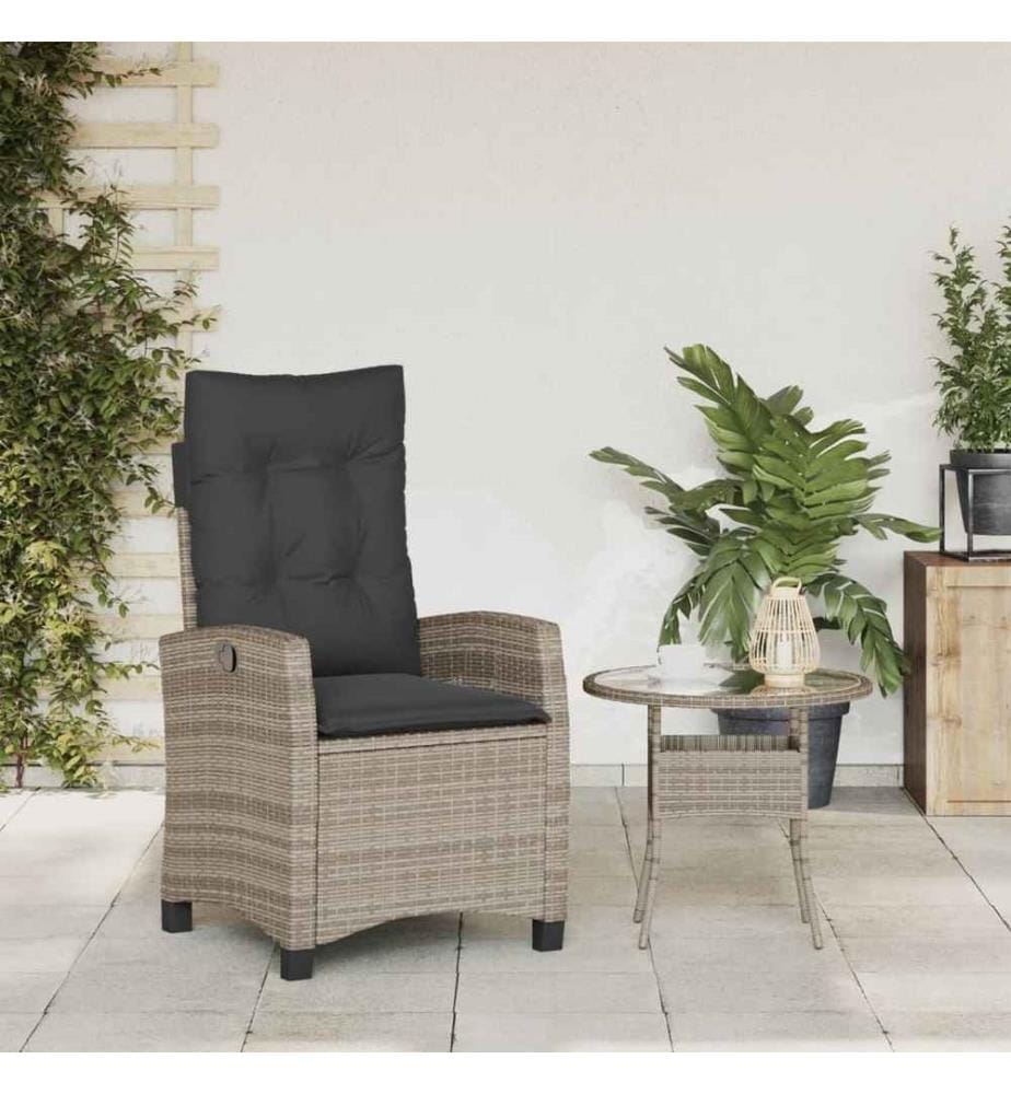 Gartensessel Verstellbar mit Kissen Grau Poly Rattan