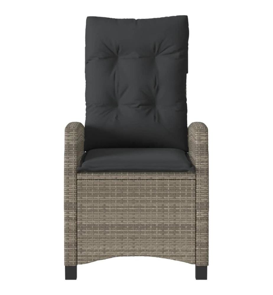 Gartensessel Verstellbar mit Kissen Grau Poly Rattan