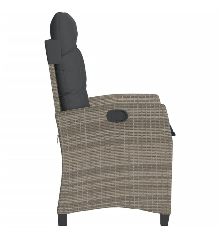Gartensessel Verstellbar mit Kissen Grau Poly Rattan