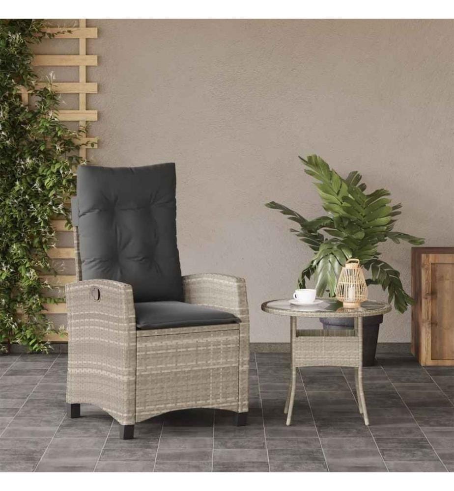 Gartensessel mit Kissen Verstellbar Hellgrau Poly Rattan