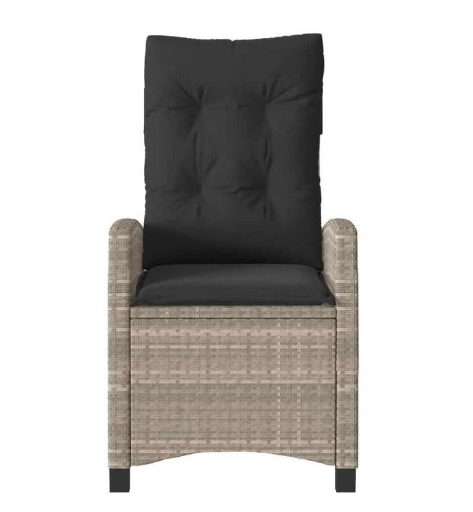 Gartensessel mit Kissen Verstellbar Hellgrau Poly Rattan