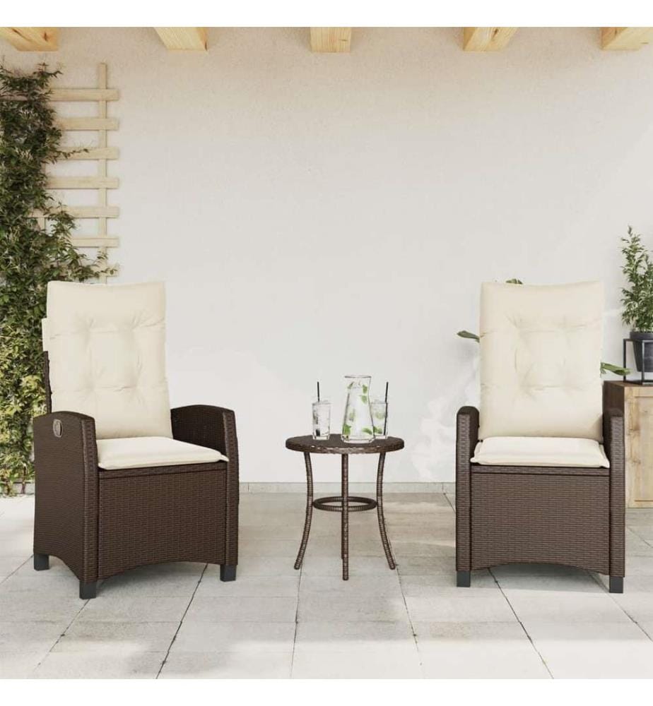 Gartensessel mit Kissen 2 Stk. Verstellbar Braun Poly Rattan