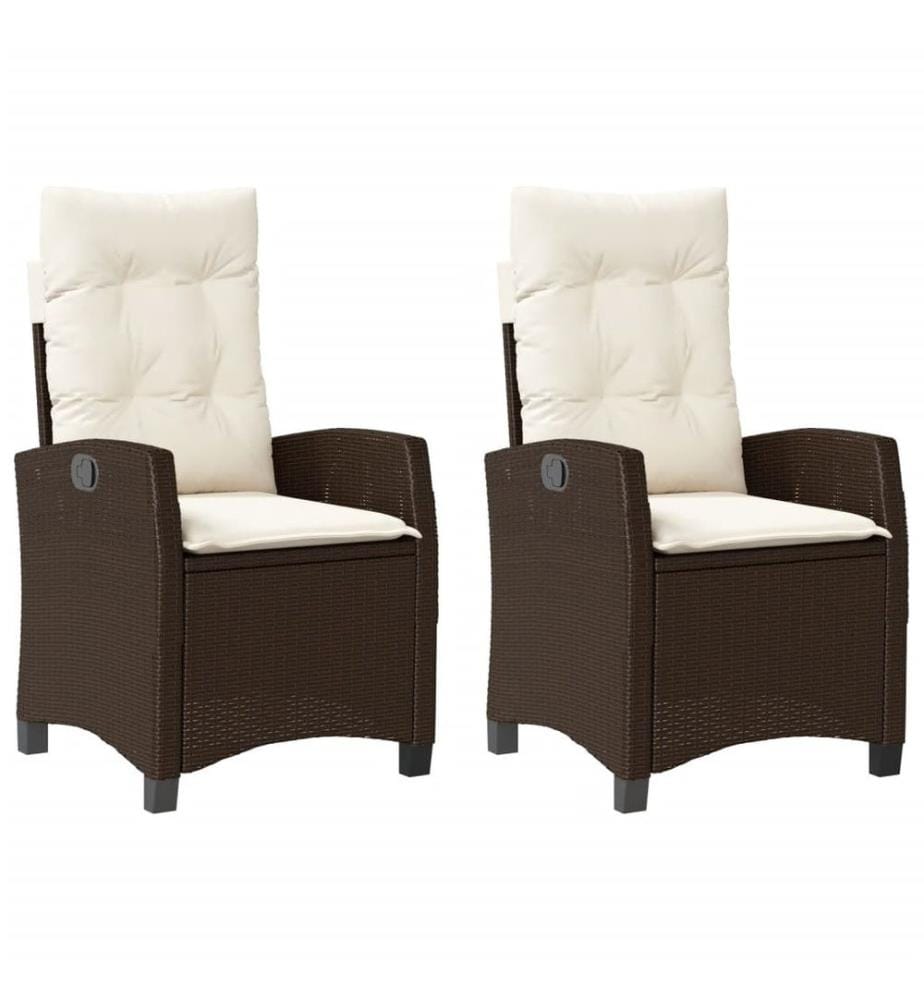 Gartensessel mit Kissen 2 Stk. Verstellbar Braun Poly Rattan