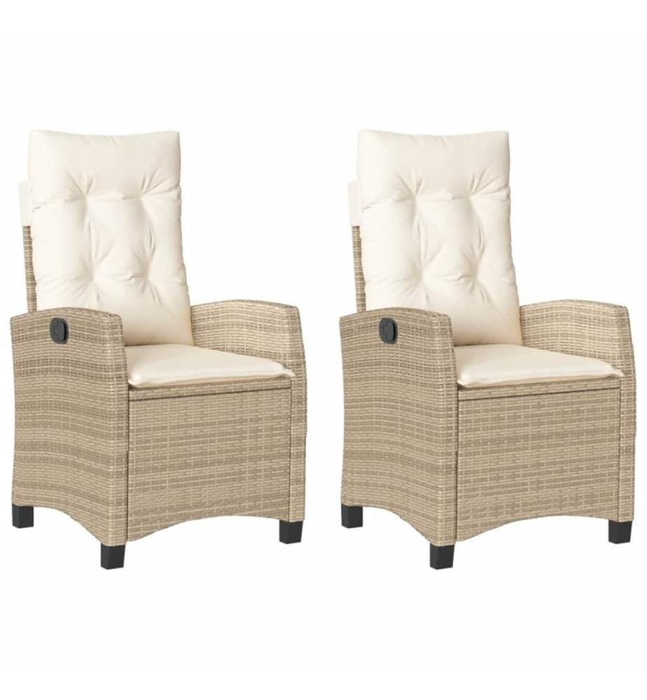 Gartensessel mit Kissen 2 Stk. Verstellbar Beige Poly Rattan