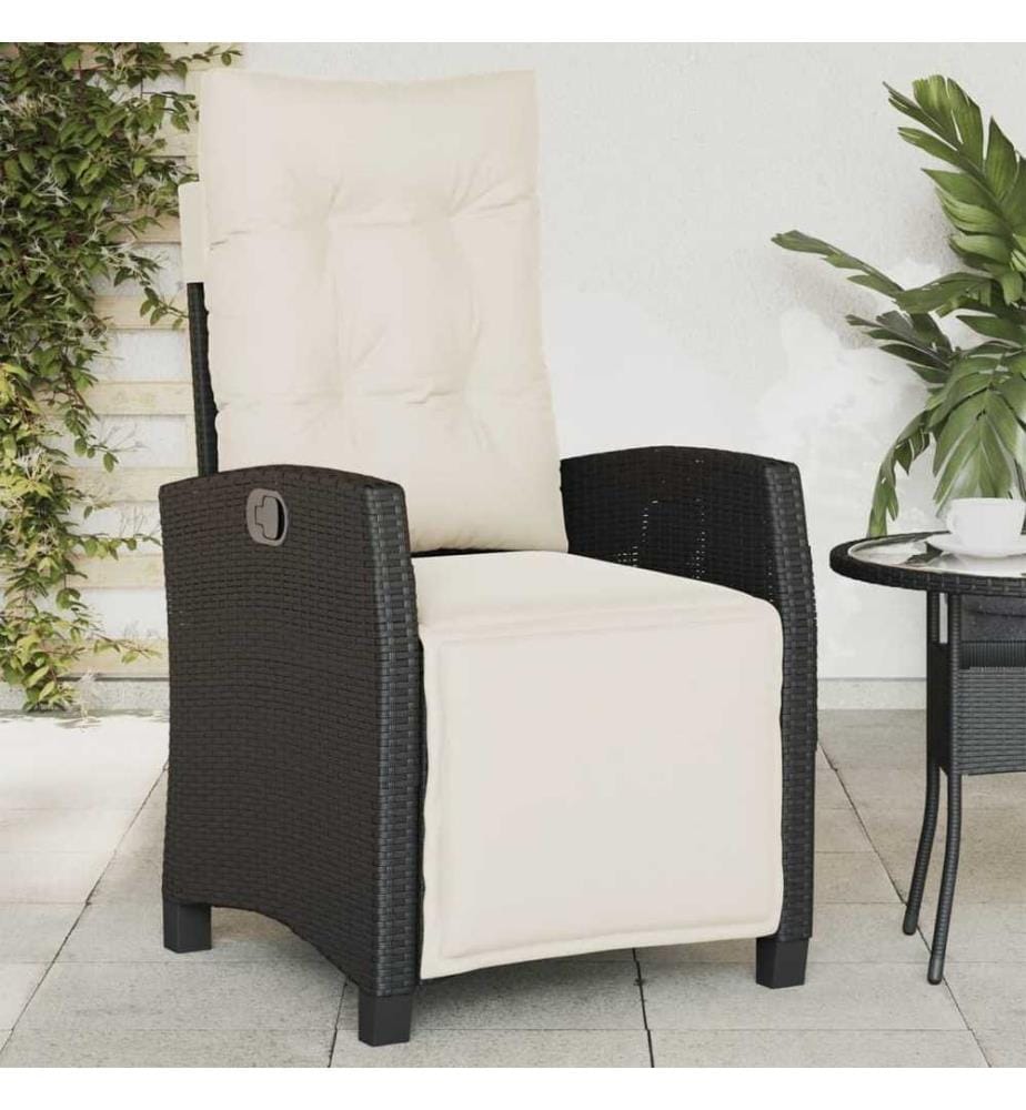 Gartensessel mit Fussteil Verstellbar Schwarz Poly Rattan