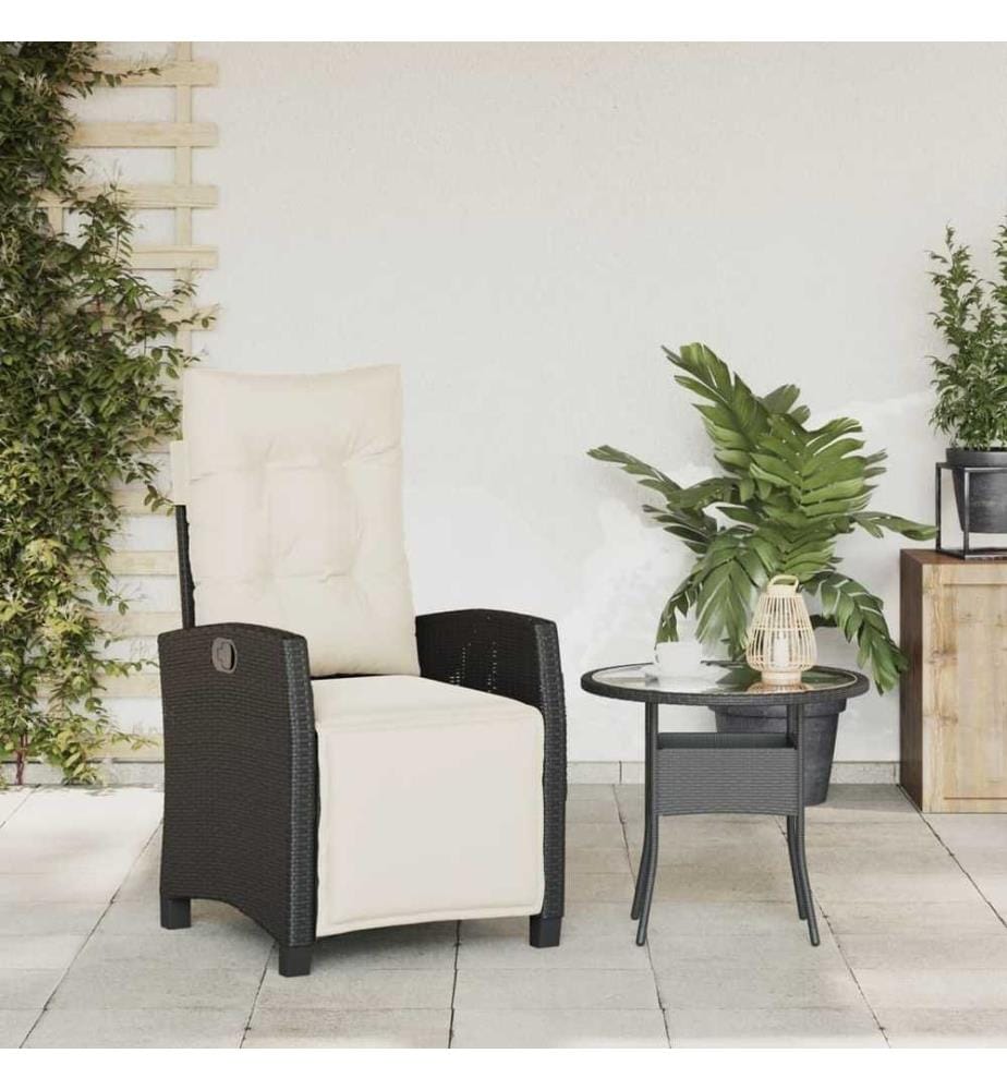 Gartensessel mit Fussteil Verstellbar Schwarz Poly Rattan