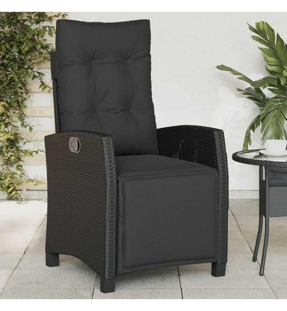 Gartensessel mit Fussteil Verstellbar Schwarz Poly Rattan