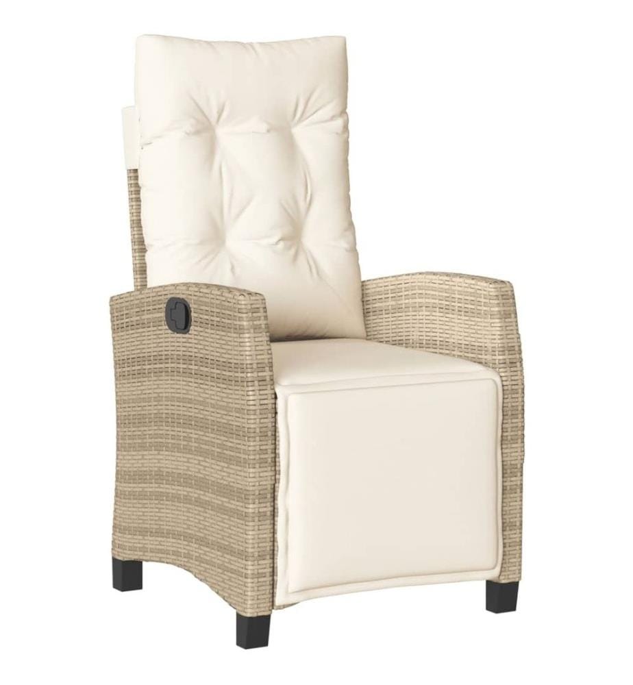 Gartensessel mit Fussteil Verstellbar Beige Poly Rattan