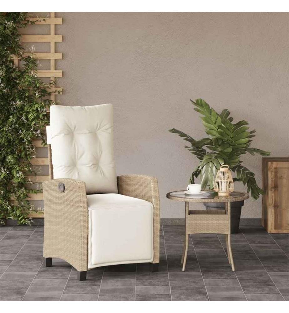 Gartensessel mit Fussteil Verstellbar Beige Poly Rattan