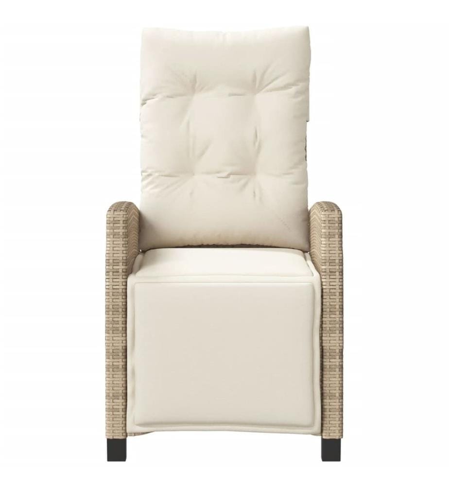 Gartensessel mit Fussteil Verstellbar Beige Poly Rattan