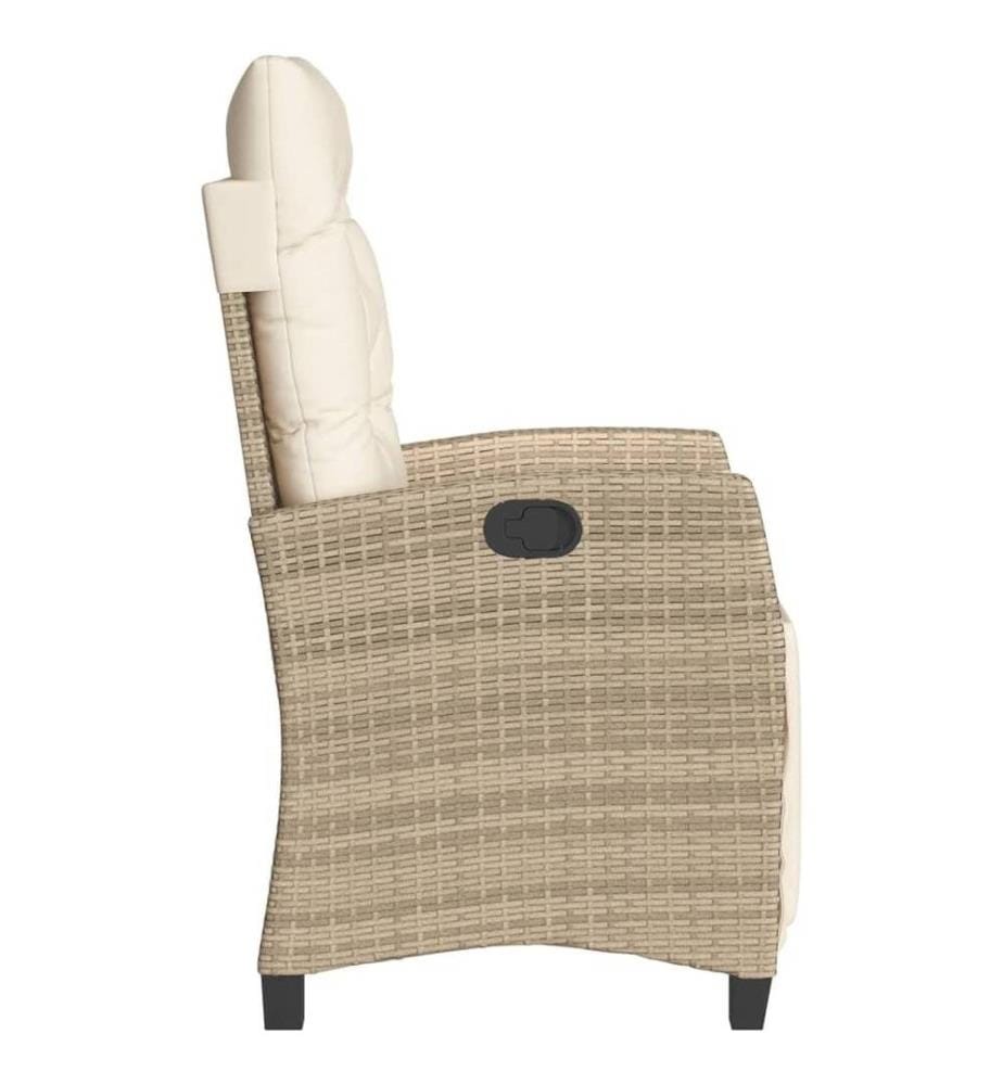 Gartensessel mit Fussteil Verstellbar Beige Poly Rattan