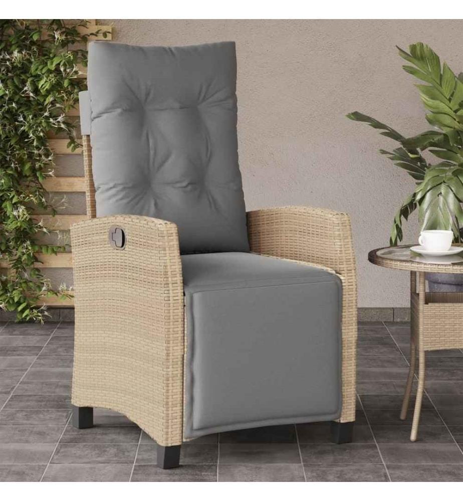 Gartensessel mit Fussteil Verstellbar Beigemischung Poly Rattan