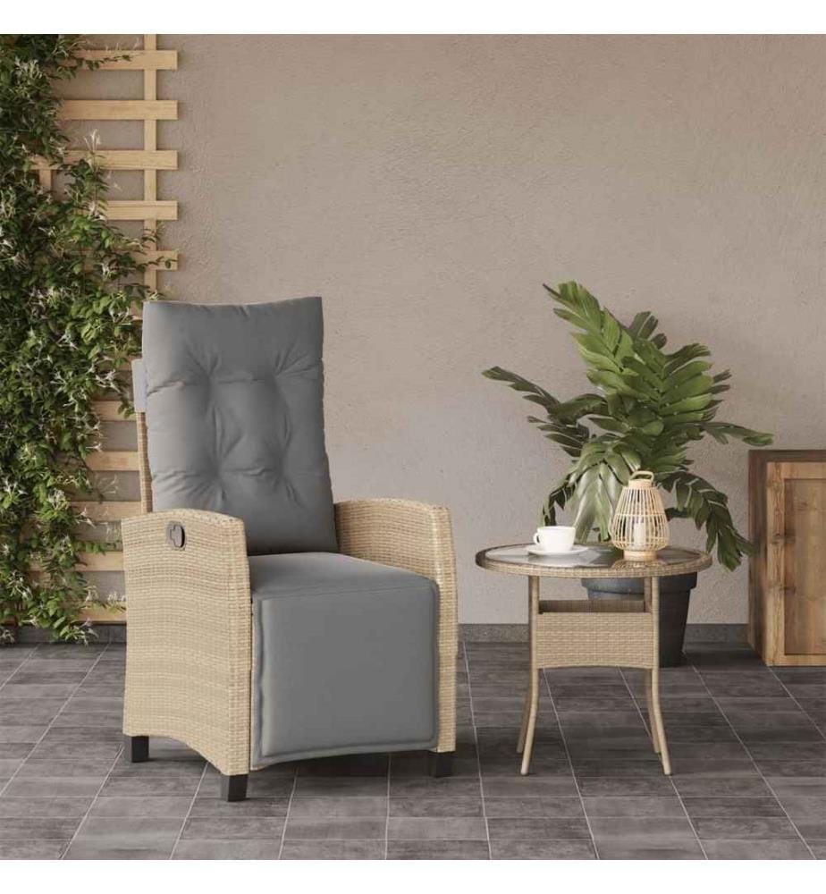 Gartensessel mit Fussteil Verstellbar Beigemischung Poly Rattan