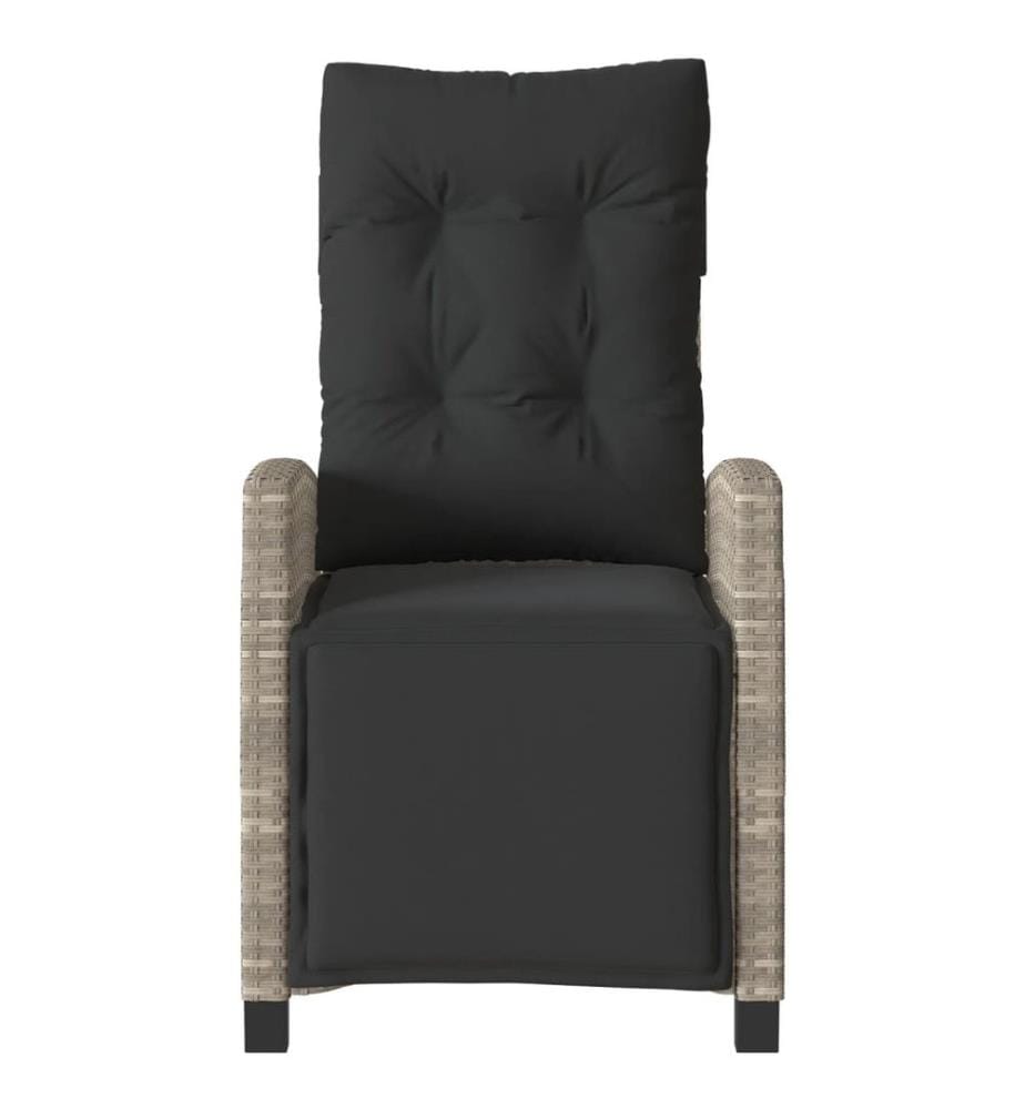 Gartensessel mit Fussteil Verstellbar Hellgrau Poly Rattan