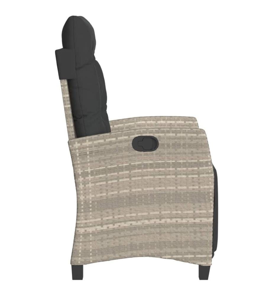 Gartensessel mit Fussteil Verstellbar Hellgrau Poly Rattan