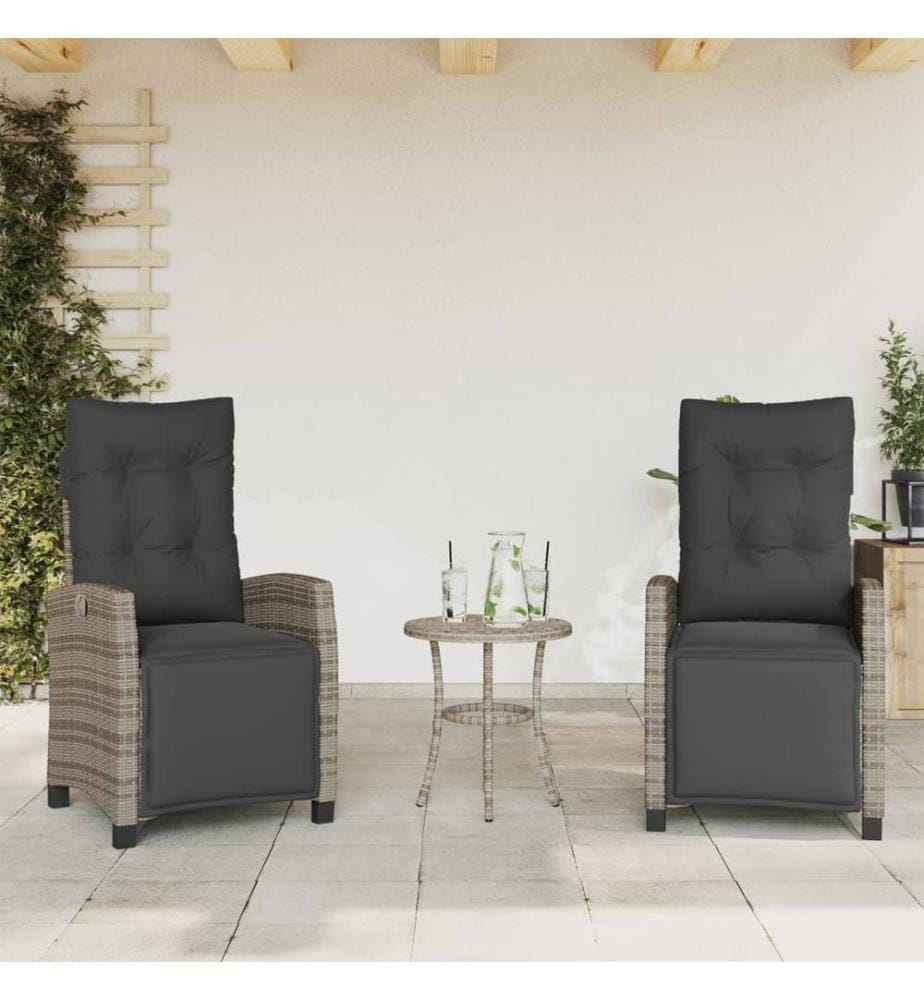 Gartensessel mit Fussteil 2 Stk. Verstellbar Grau Poly Rattan