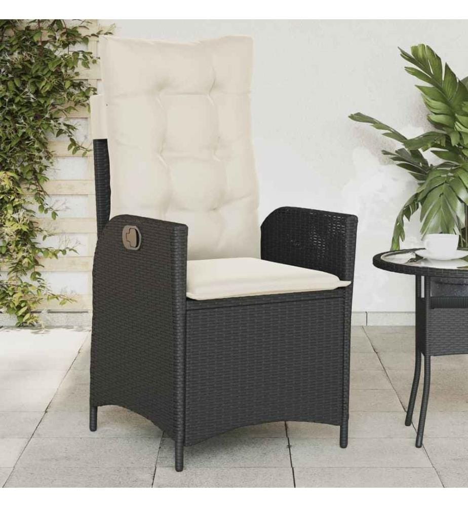 Gartensessel Verstellbar mit Kissen Schwarz Poly Rattan