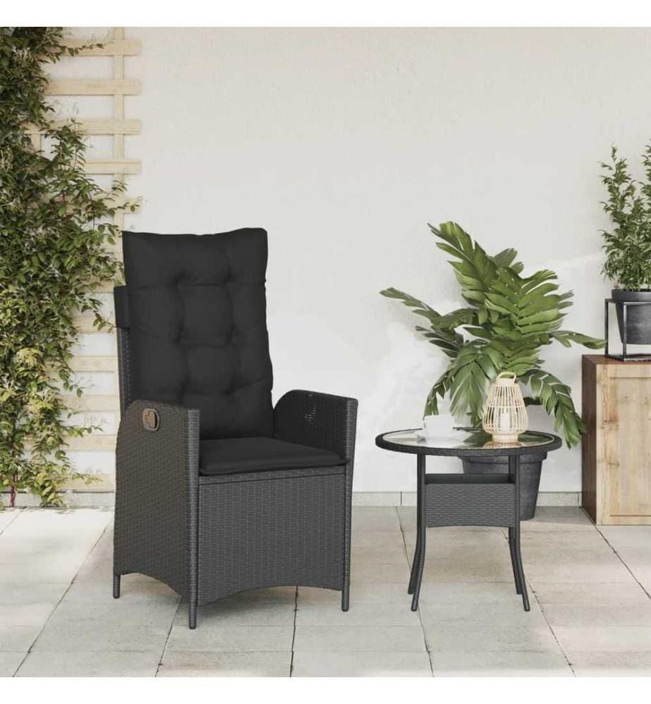Gartensessel Verstellbar mit Kissen Schwarz Poly Rattan