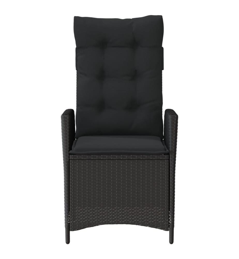 Gartensessel Verstellbar mit Kissen Schwarz Poly Rattan