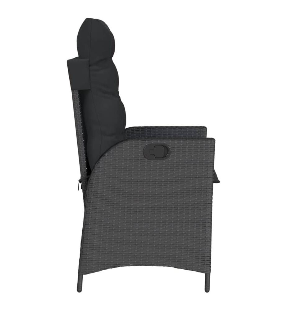Gartensessel Verstellbar mit Kissen Schwarz Poly Rattan