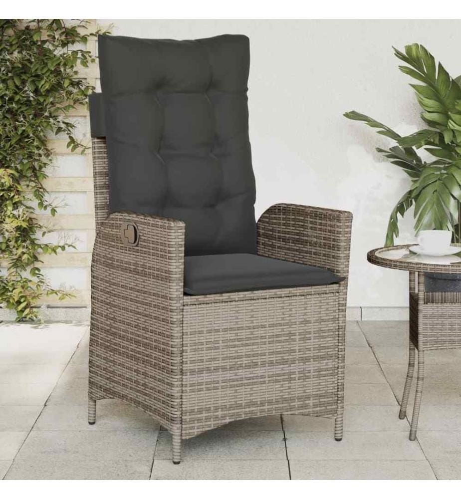Gartensessel Verstellbar mit Kissen Grau Poly Rattan
