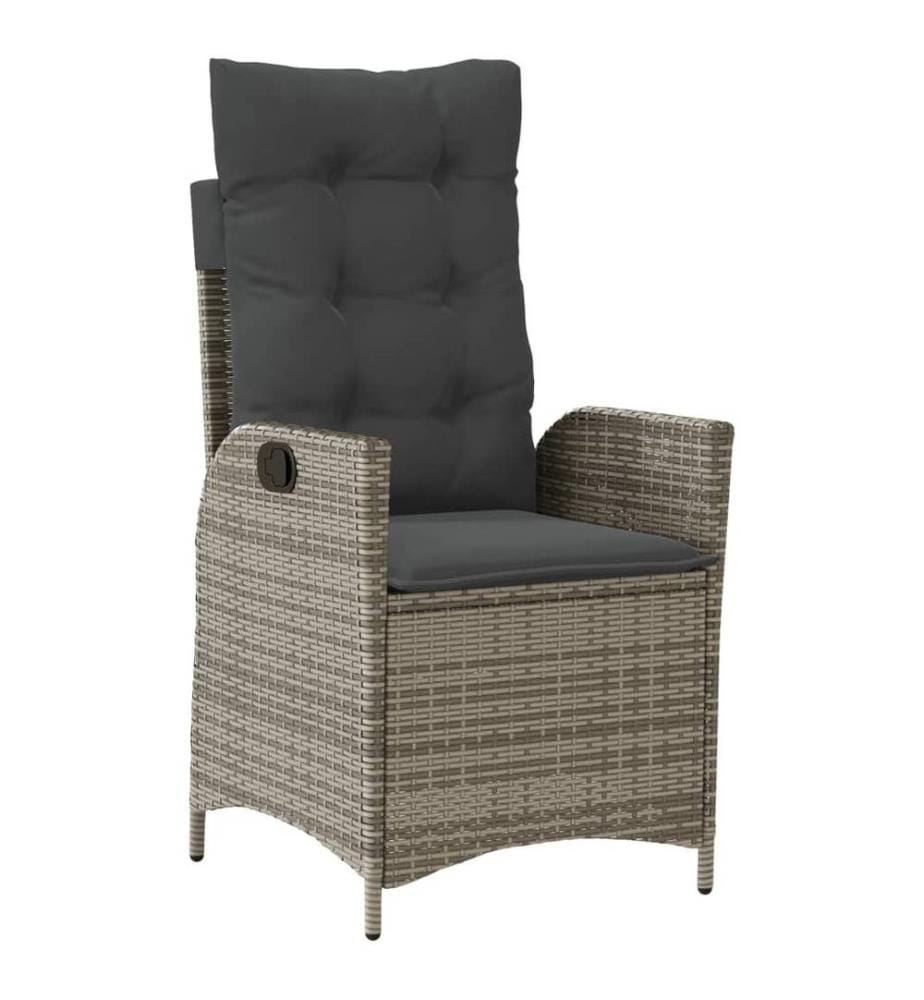 Gartensessel Verstellbar mit Kissen Grau Poly Rattan