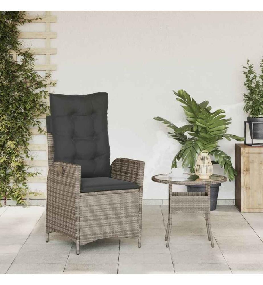 Gartensessel Verstellbar mit Kissen Grau Poly Rattan