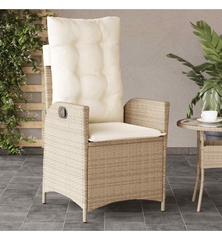 Gartensessel mit Kissen Verstellbar Beige Poly Rattan