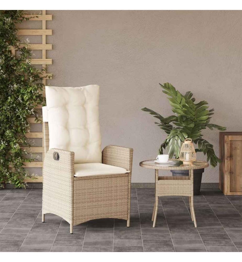 Gartensessel mit Kissen Verstellbar Beige Poly Rattan
