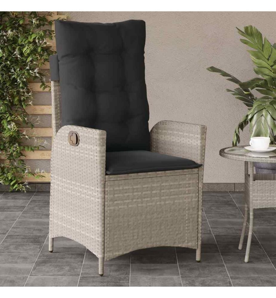 Gartensessel mit Kissen Verstellbar Hellgrau Poly Rattan