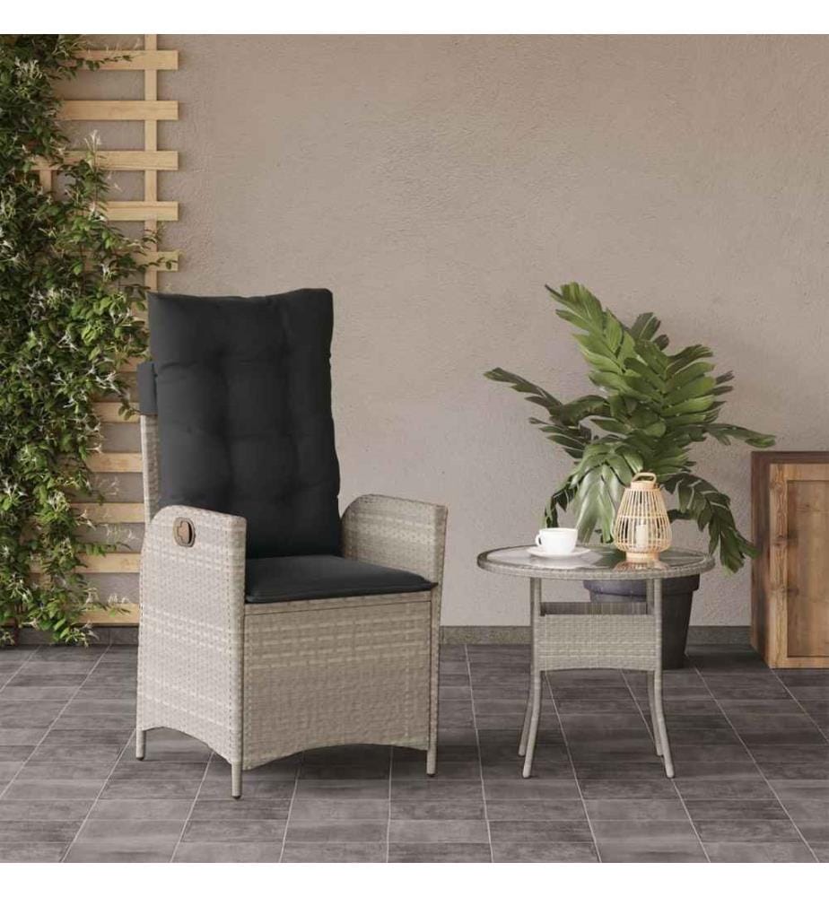 Gartensessel mit Kissen Verstellbar Hellgrau Poly Rattan