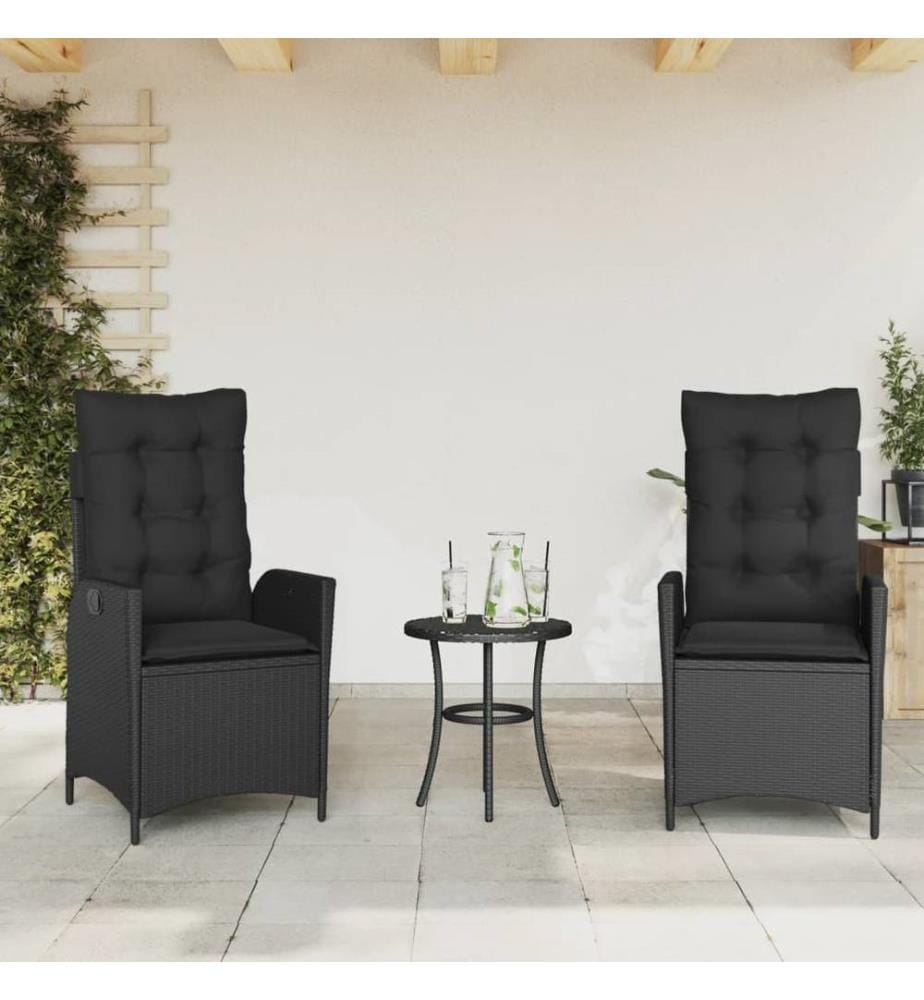 Gartensessel mit Kissen 2 Stk. Verstellbar Schwarz Poly Rattan