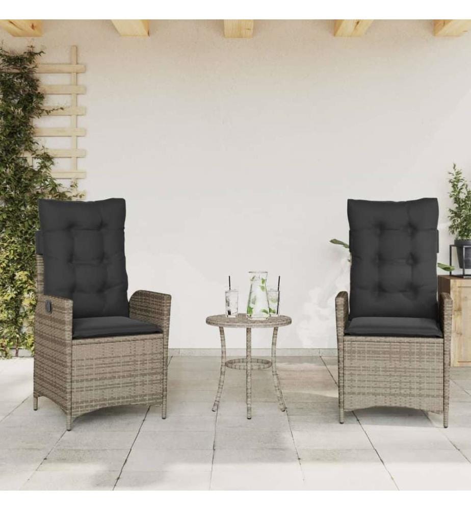 Gartensessel mit Kissen 2 Stk. Verstellbar Grau Poly Rattan